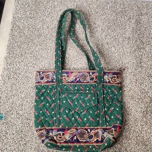 Vera Bradley Xlarge button tote in retired Green Golf Pattern Some Wear See Pics